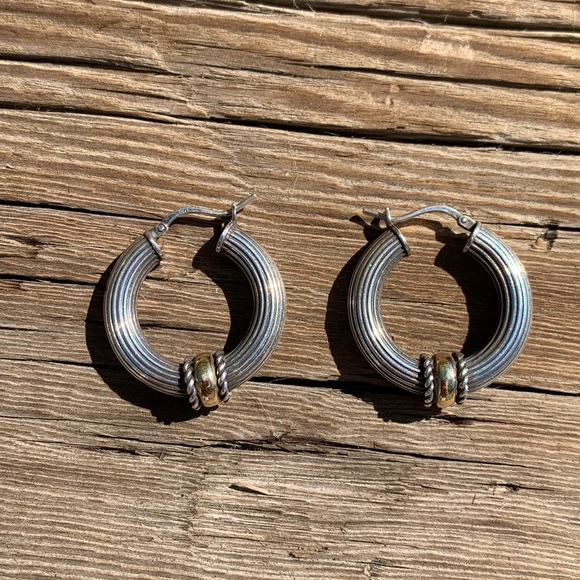 Vintage 14k Gold & Silver Hoops - Picture 2 of 5